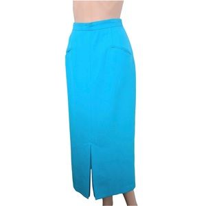 Blue Pencil Skirt Bright Vintage 80s XS S 26